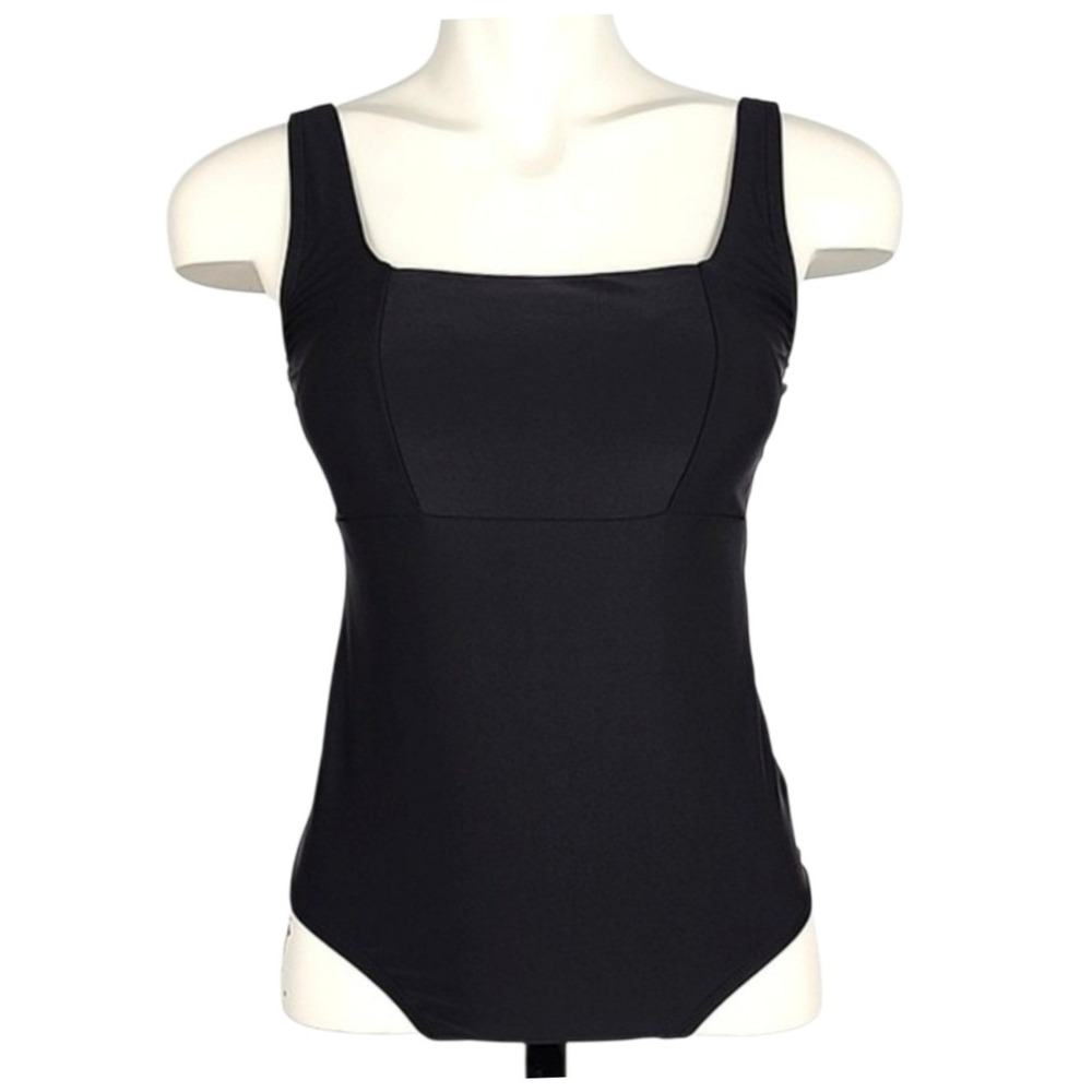 NWT Roots Women's Black One Piece Swimsuit Square Neck Built-In Bra 8